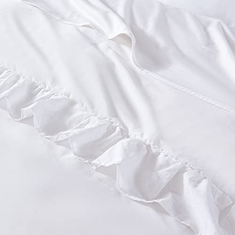 DAUAOTO 퀸 이불 커버 세트 면, 흰색 침구 장식 로맨틱 러플, 3개 세트 - 90