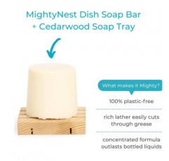 MightyNest 청소 제품 천연 접시 브러쉬 세트 | 접시 비누 바, Cedarwood 비누 절약 트레이, 천연 섬유 접시 브러시 및 스파게티 스크럽 스폰지 | 친환경 – 5피스 주방 세트