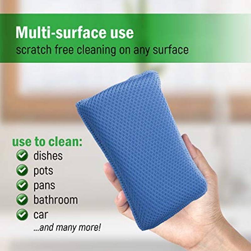 Scrub-It의 미라클 극세사 주방 스펀지(6팩) - 긁힘 방지 고강도 식기 세척 스펀지 - 기계 세탁 가능 - (파란색)
