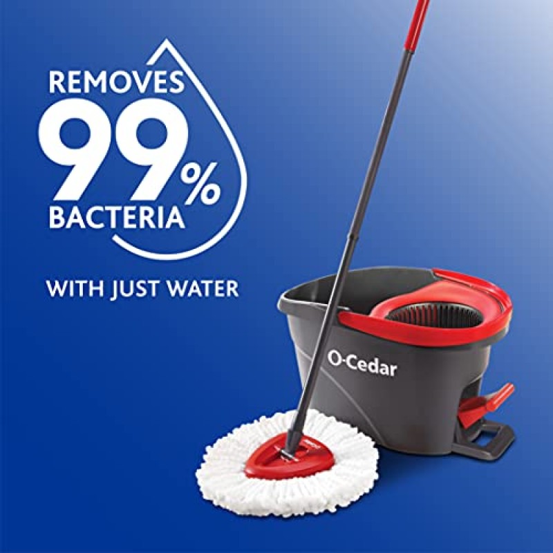 O-Cedar EasyWring 극세사 회전 걸레, 버킷 바닥 청소 시스템, 빨간색, 회색