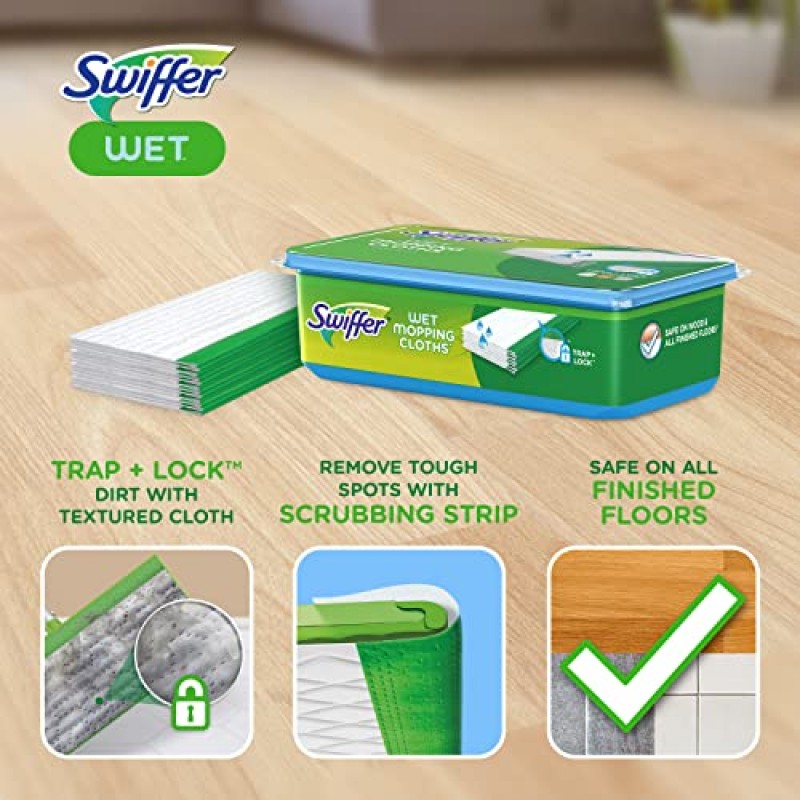 Swiffer Sweeper 2-in-1 바닥 청소용 걸레, 건식 및 습식 다중 표면 바닥 청소기, 청소 및 걸레질 스타터 키트, 걸레 1개 + 리필 19개, 20개 세트 포함