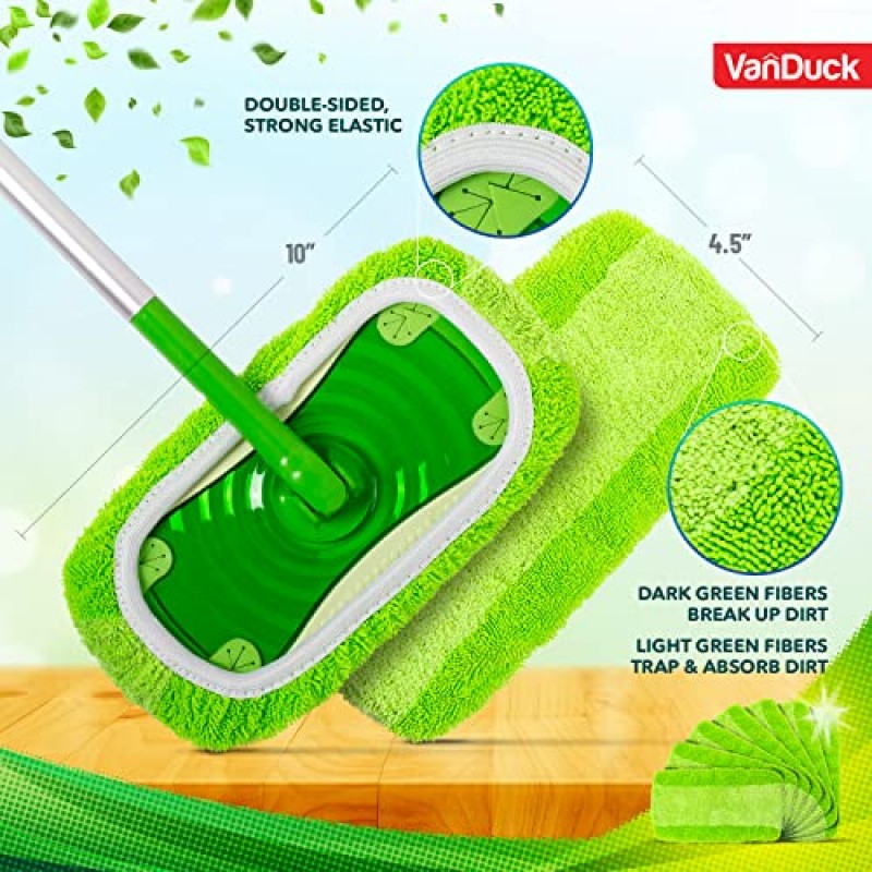 Swiffer Sweeper Mops(2팩)와 호환되는 VanDuck 재사용 가능한 걸레 패드 - 습식 및 건식 사용을 위한 세척 가능한 극세사 걸레 패드 - 다용도 바닥 걸레질 및 청소 제품