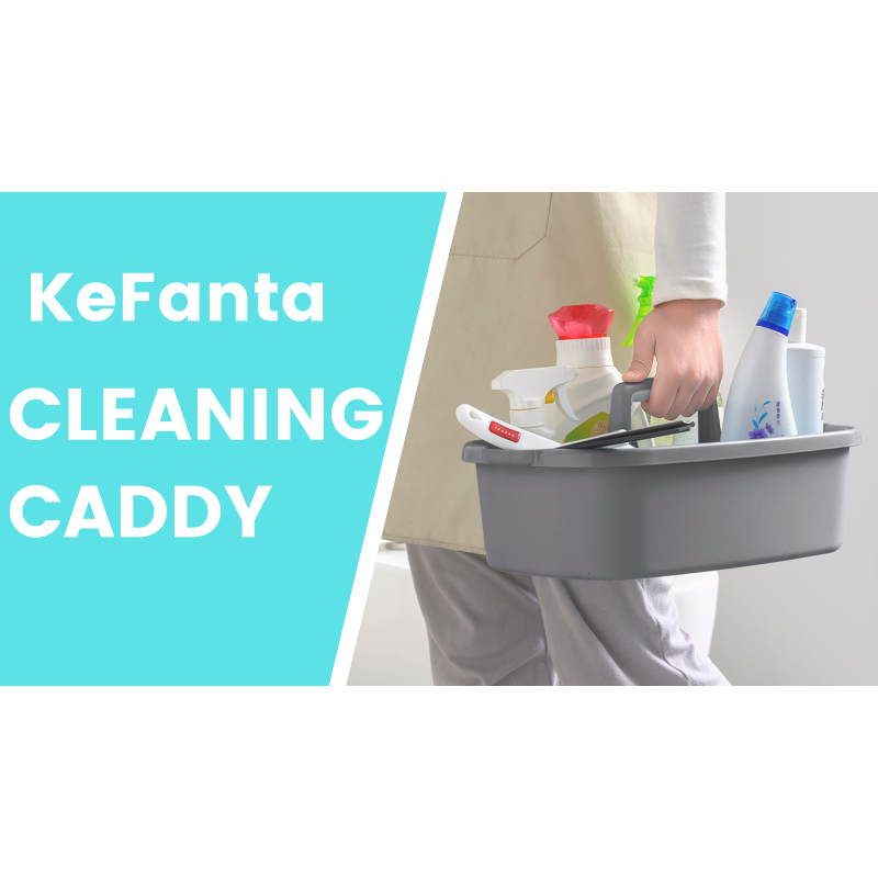 KeFanta 청소 용품 캐디, 손잡이가 있는 청소 용품 정리함, 대형 플라스틱 통, 휴대용 샤워 바구니 토트, 그레이