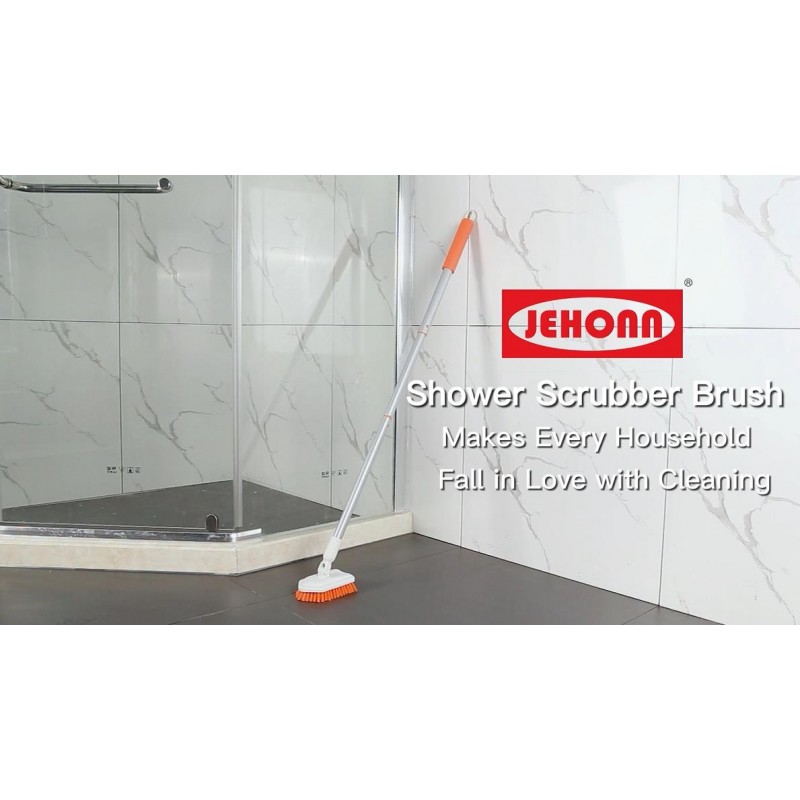 긴 손잡이가 있는 JEHONN 4-in-1 타일 욕조 스크러버, 업그레이드된 샤워 청소 브러시, 욕실, 욕조, 바닥, 벽, 베이스보드용 4가지 기능 스크럽 브러시 부착 헤드