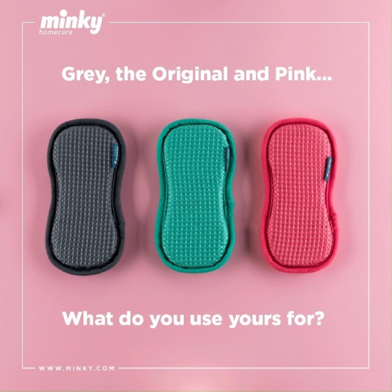Minky Homecare M 천 청소 패드 - 주방, 가정용 재사용 가능한 양면 극세사 수세미 스폰지 - 그린, 핑크 & 그레이, 3개 팩
