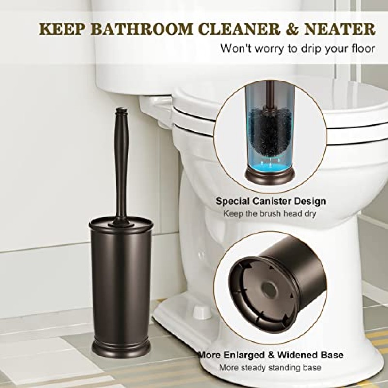 변기 브러시 홀더 세트: 화장실 Rv용 캐디가 포함된 욕실 깊은 청소 변기 수세미 림 클리너 - 숨겨진 현대적이고 우아한 화장실 청소 장식 액세서리 - 청동