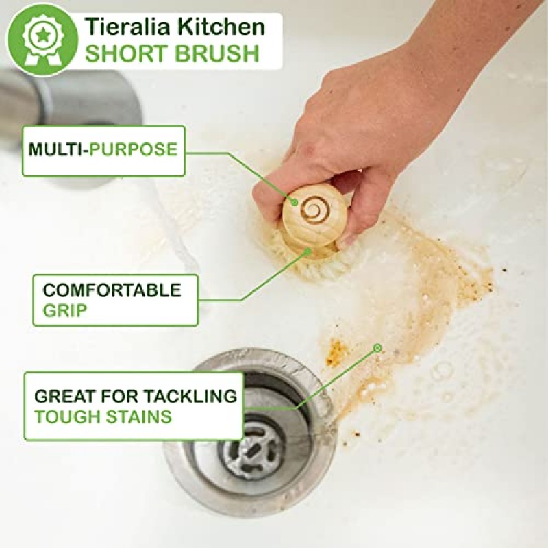 Tieralia 5피스 친환경 대나무 접시 브러쉬 세트(퇴비화 가능한 목재 펄프 스폰지 포함) | 대나무 접시 브러쉬 주방 청소 세트 | 접시 브러쉬 세트 | 접시 솔