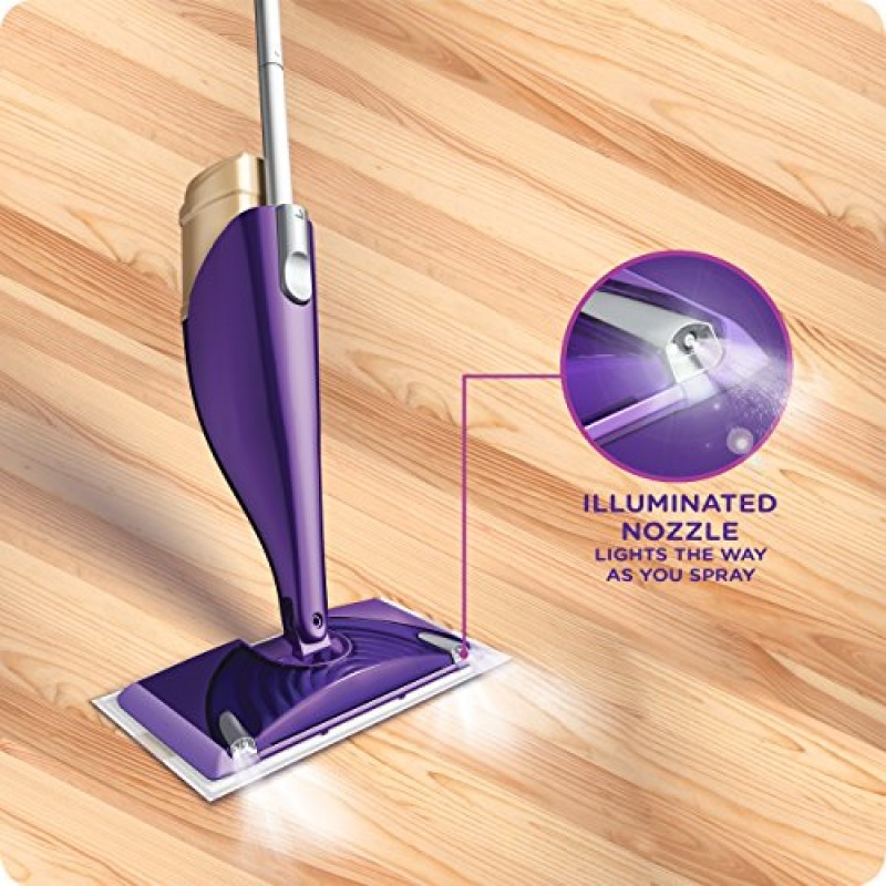 Swiffer WetJet 목재 바닥 걸레질 및 청소 스타터 키트, 다용도 바닥 청소 제품, 걸레 1개, 패드 10개, 청소 용액, 배터리