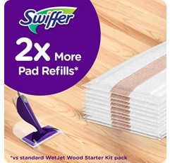 Swiffer WetJet 목재 바닥 걸레질 및 청소 스타터 키트, 다용도 바닥 청소 제품, 걸레 1개, 패드 10개, 청소 용액, 배터리