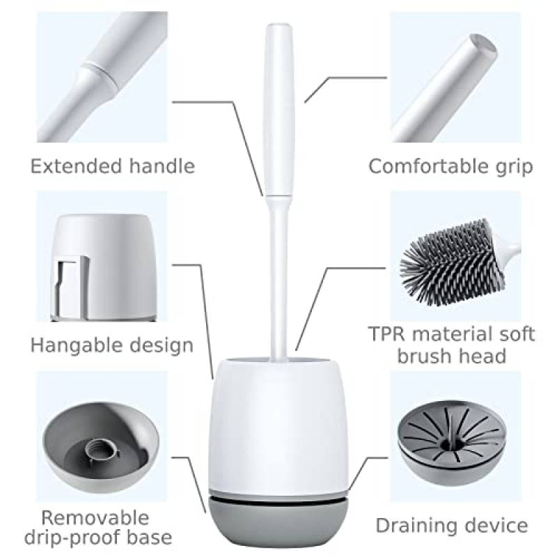 변기 브러시, 2팩 변기 브러시 및 통풍 홀더가 있는 홀더, 욕실 액세서리 실리콘 강모가 있는 변기 클리너, 청소 용품 심층 청소용 변기 클리너 브러시