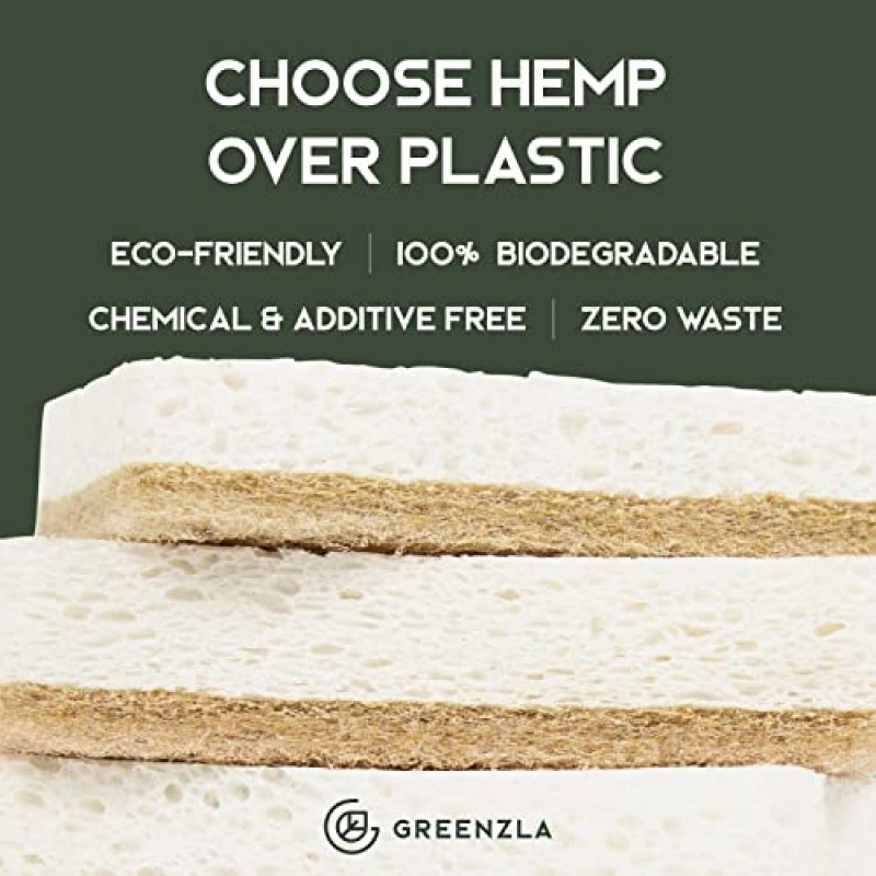Greenzla 천연 스폰지 12팩 - 지속 가능한 삶을 위한 친환경 주방 스폰지 - 생분해성 대마/사이잘 식물 기반 재사용 가능한 청소 접시 스폰지