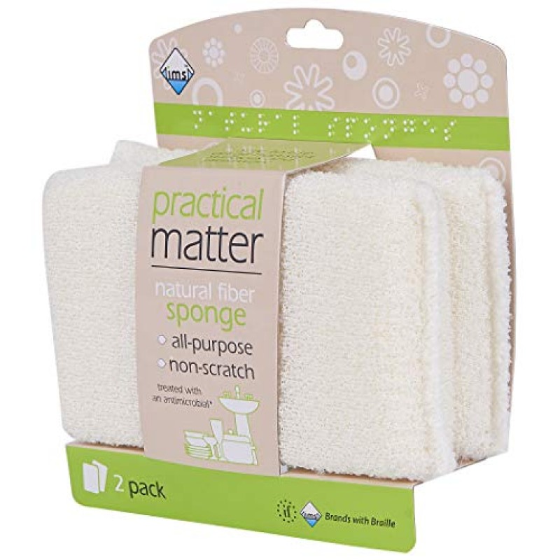 Practical Matter 주방 스폰지, 설거지 및 모든 표면 청소를 위한 유기농 면 섬유 다용도 접시 스폰지, 내구성이 뛰어난 긁힘 방지 스크럽, 6개 밸류 팩
