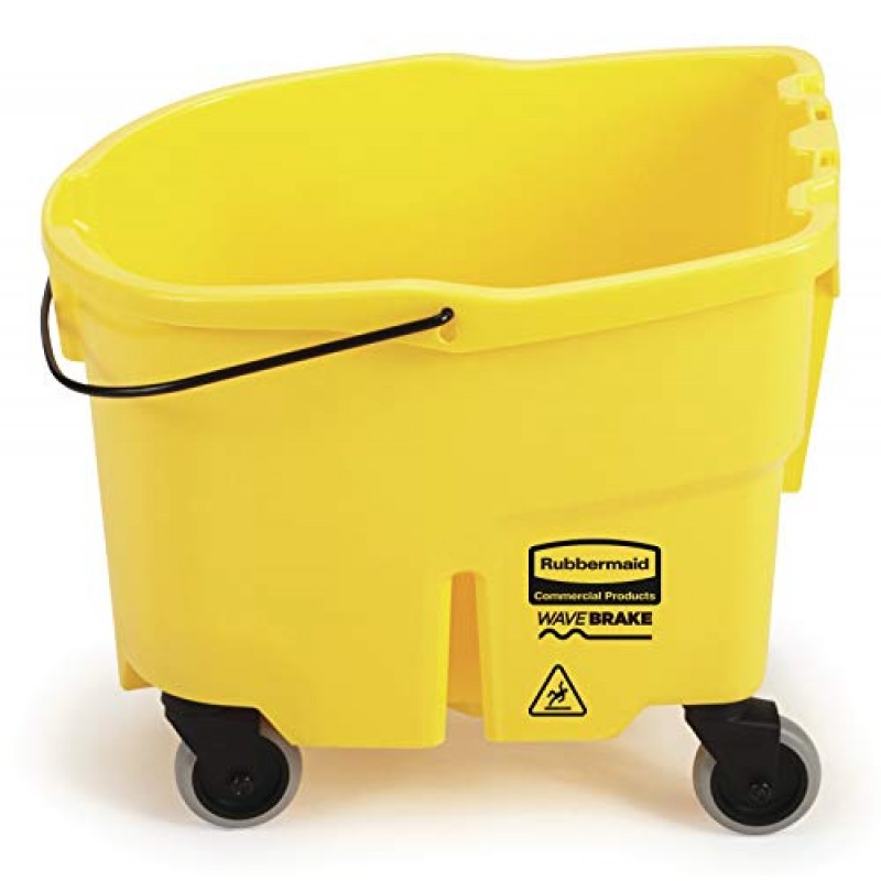 Rubbermaid 상용 제품 WaveBrake 26 Qt. 측면 프레스 대걸레 버킷 및 바퀴 달린 탈수기 콤보, 노란색, 전문/산업/비즈니스 고강도 바닥 청소/걸레질용