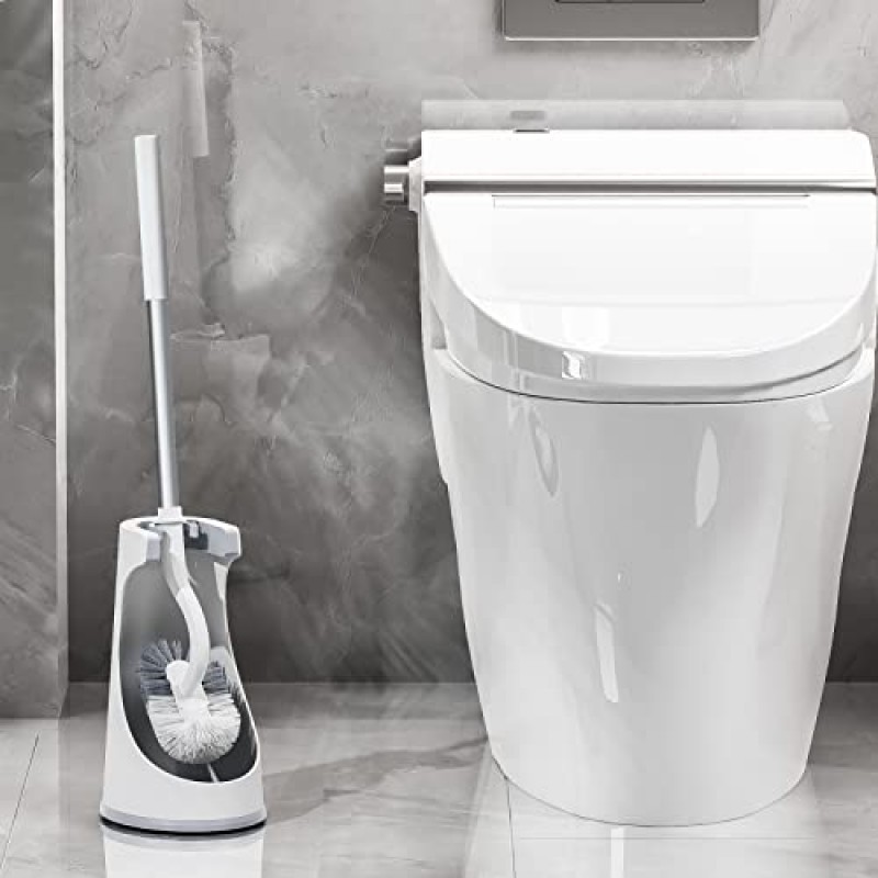 Marbarsse 욕실 변기 브러시 및 홀더, 림 아래 깊은 청소를 위한 곡선 디자인 변기 브러시, 최고의 변기 브러시 세트, 간편하고 편리한 컴팩트 변기 욕실용 클리너 브러시, 2 팩