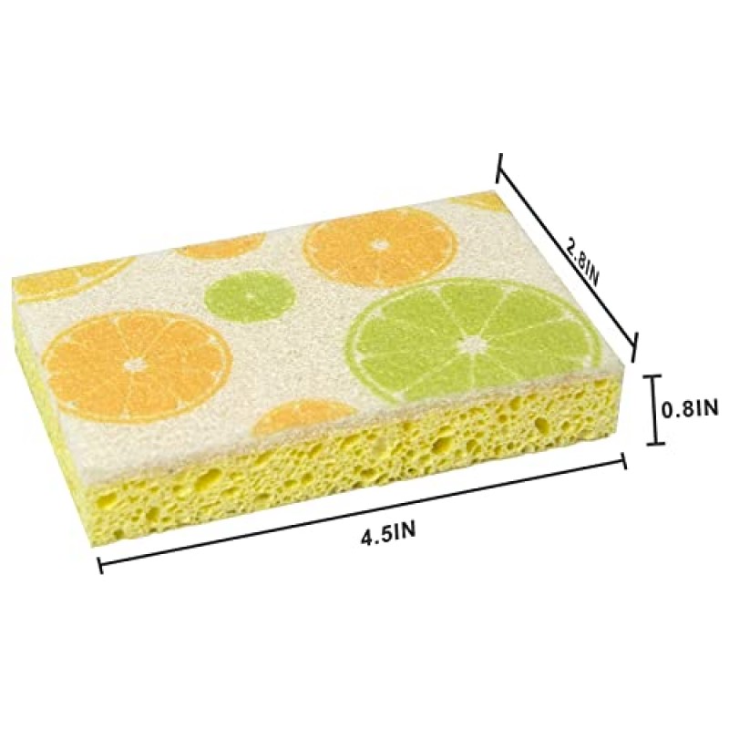 CELOX 6 팩 레몬 인쇄 양면 스크럽 접시 스폰지, 주방 청소용 긁힘 방지 스폰지, 4.5