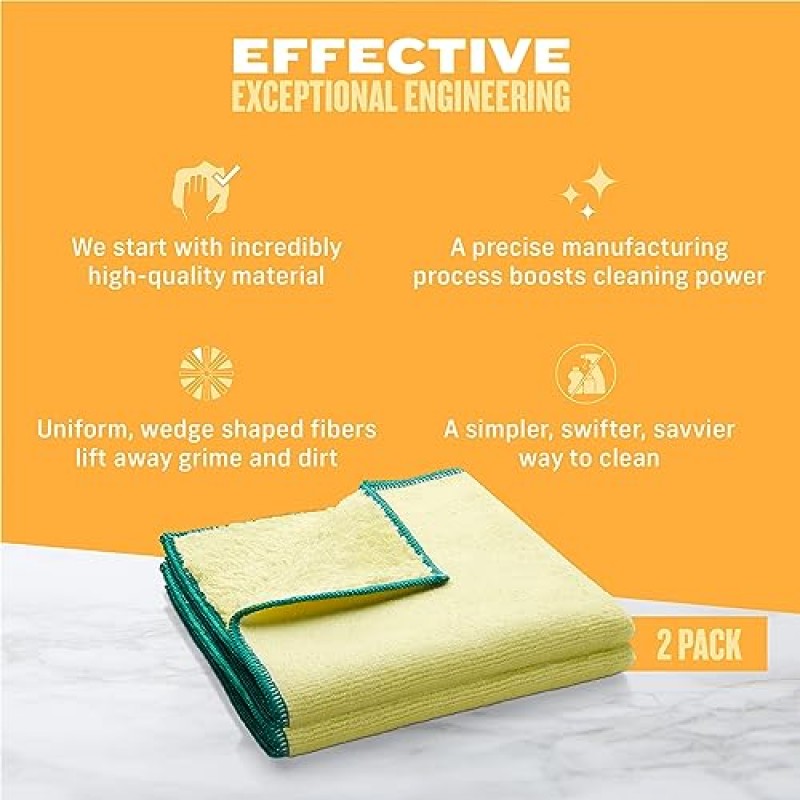 E-Cloth 고성능 먼지 제거 천 - 청소용 극세사 먼지떨이, 하우스키핑 용품 - 청소용 세탁 천 - 재사용 가능한 극세사 청소 천 - 2팩