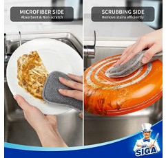 MR.SIGA 양면 스크럽 스폰지, 오래 지속되는 재사용 가능한 주방용 설거지 스폰지, 6팩