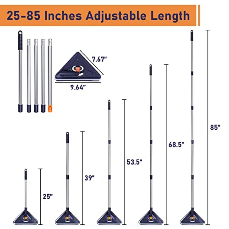 긴 손잡이가 있는 벽 청소기, UMACWIN 85' 벽 청소용 벽 세탁기 걸레 베이스보드 천장 창 바닥, 연장 폴이 있는 벽 살포기 25