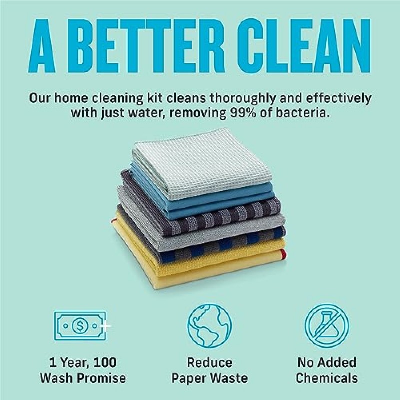 자동차, 욕실, 주방 등을 위한 극세사 청소 천이 포함된 E-Cloth 홈 청소 세트 - 화학 물질을 첨가하지 않고 청소하는 극세사 타월 - 다양한 색상의 특수 천 8개