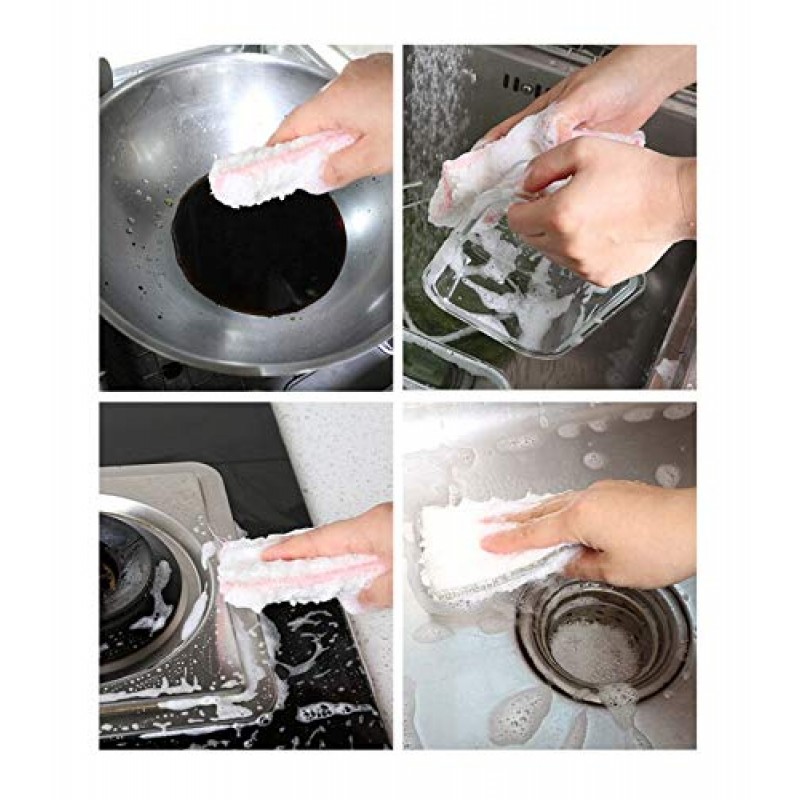 JEBBLAS 대나무 천연 흡수 스폰지 주방 청소 스폰지 재사용 가능한 설거지 스폰지 베이지 (8 팩)