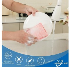 JEBBLAS 대나무 천연 흡수 스폰지 주방 청소 스폰지 재사용 가능한 설거지 스폰지 베이지 (8 팩)
