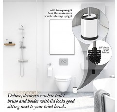 BathroomTree Products 뚜껑이 있는 변기 브러시 - 세련된 변기 브러시 및 홀더 - 중량급 베이스가 있는 변기 수세미 브러시 세트 - 뚜껑이 있는 변기 클리너 브러시 및 홀더 - 흰색
