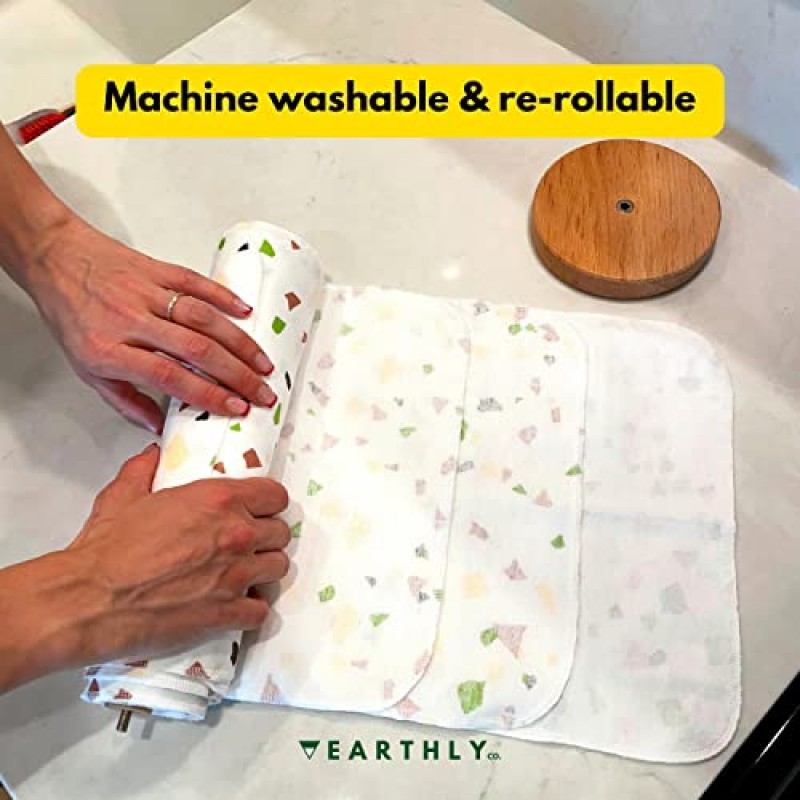 Earthly Co. 재사용 가능한 종이 타월 - 10 팩 - 천 종이 타월 재사용 가능한 세탁 가능 - 재사용 가능한 냅킨 롤 종이 없는 종이 타월 - 흡수성 + 오래 지속 - 폐기물 제로 - (레몬)