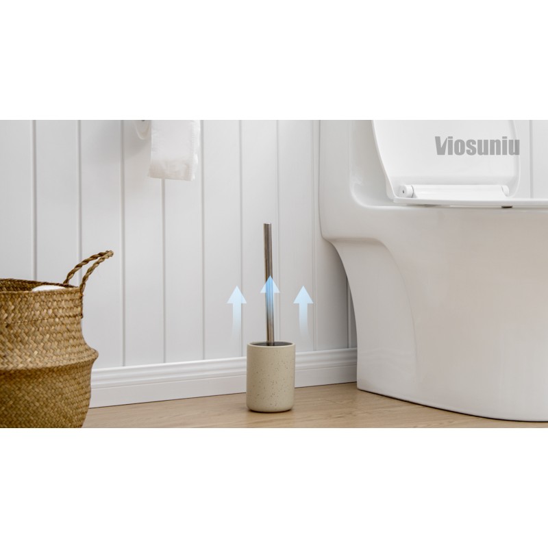 Viosuniu Land 시리즈 욕실용 세라믹 화장실 클리너 브러시 및 홀더 세트, 긁힘 방지 변기, 녹 방지(1팩)