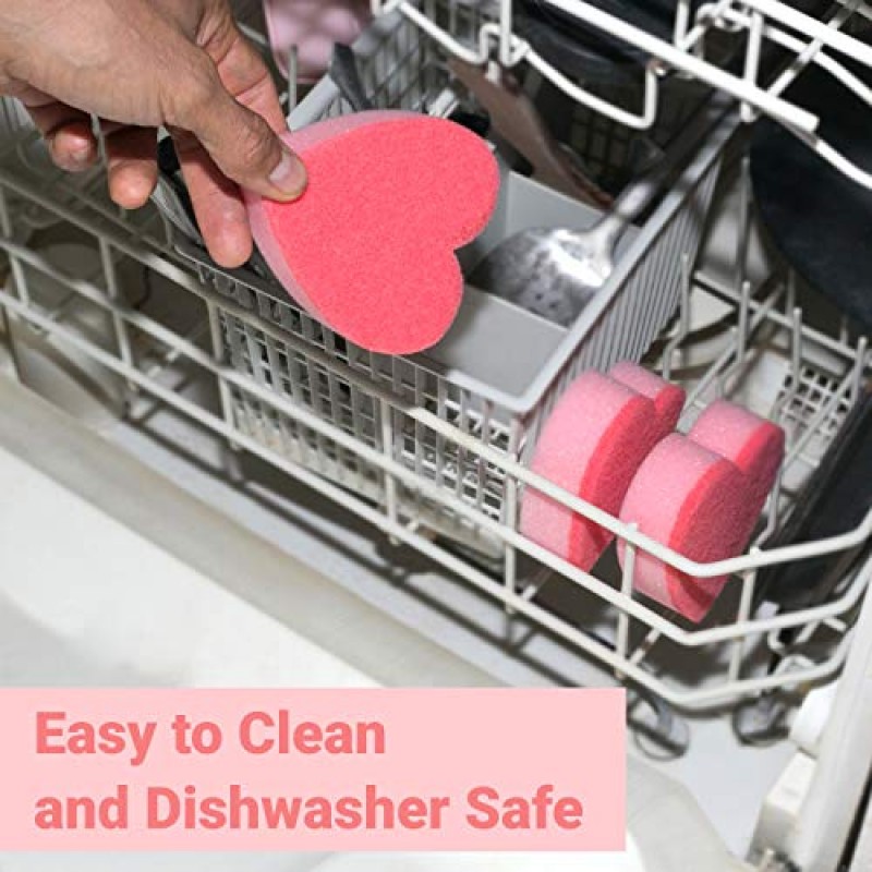 GMicréatifs 설거지, 냄비 및 팬, 일반 가정용 청소용 하트 모양 양면 주방 스펀지 및 수세미(6팩).