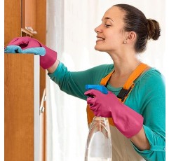 Cleanbear 합성 고무 장갑, 중간 크기, 11.8인치, 3쌍 가정용 청소, 설거지 및 기타 가정 청소용 3가지 색상