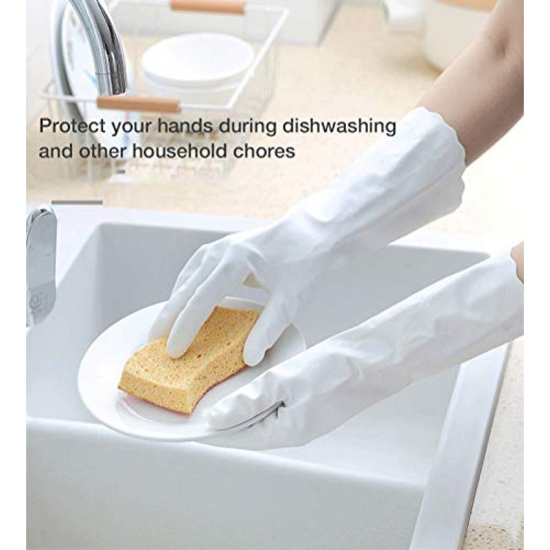 Alimat PluS 3팩 재사용 가능한 청소 장갑 라텍스 프리 - 면 플록 라이너와 양각 손바닥이 포함된 주방용 장갑 - 세탁, 원예용 방수 가정용 장갑(중간)…