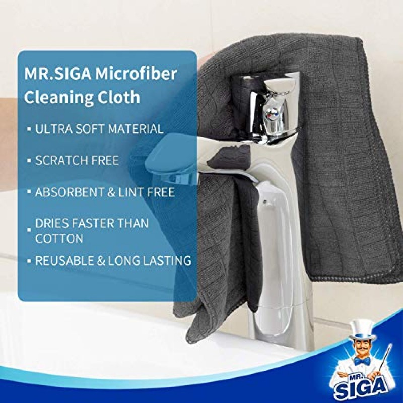 MR.SIGA 극세사 청소용 천, 다용도 청소 타월, 6개 팩, 크기 13.8 x 15.7인치