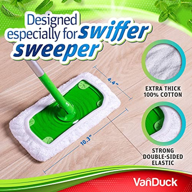 VanDuck 재사용 가능한 100% 면 걸레 패드 Swiffer Sweeper Mops(2팩)와 호환 가능 습식 및 건식 사용을 위한 세척 가능한 걸레 패드(걸레는 포함되지 않음)