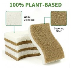KICKLEEN 9팩 생분해성 천연 주방 스폰지 - 퇴비화 가능한 셀룰로오스 및 코코넛 호두 수세미 스폰지 - 친환경적이고 지속 가능한 식기용 스폰지