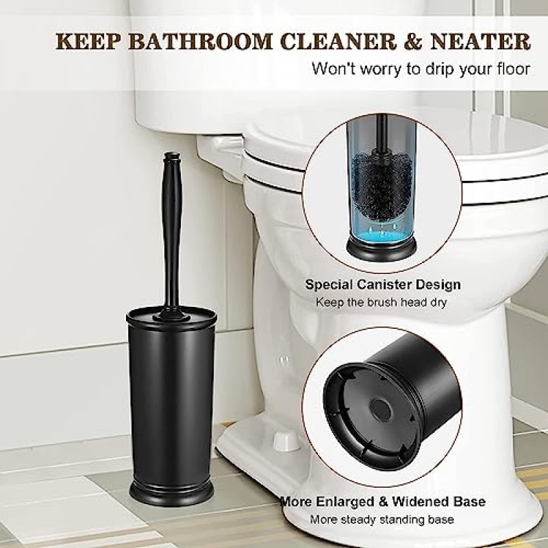 변기 브러쉬 홀더 세트: 화장실 Rv용 캐디가 포함된 욕실 깊은 청소 변기 수세미 림 클리너 - 숨겨진 현대적이고 우아한 화장실 청소 장식 액세서리 - 블랙