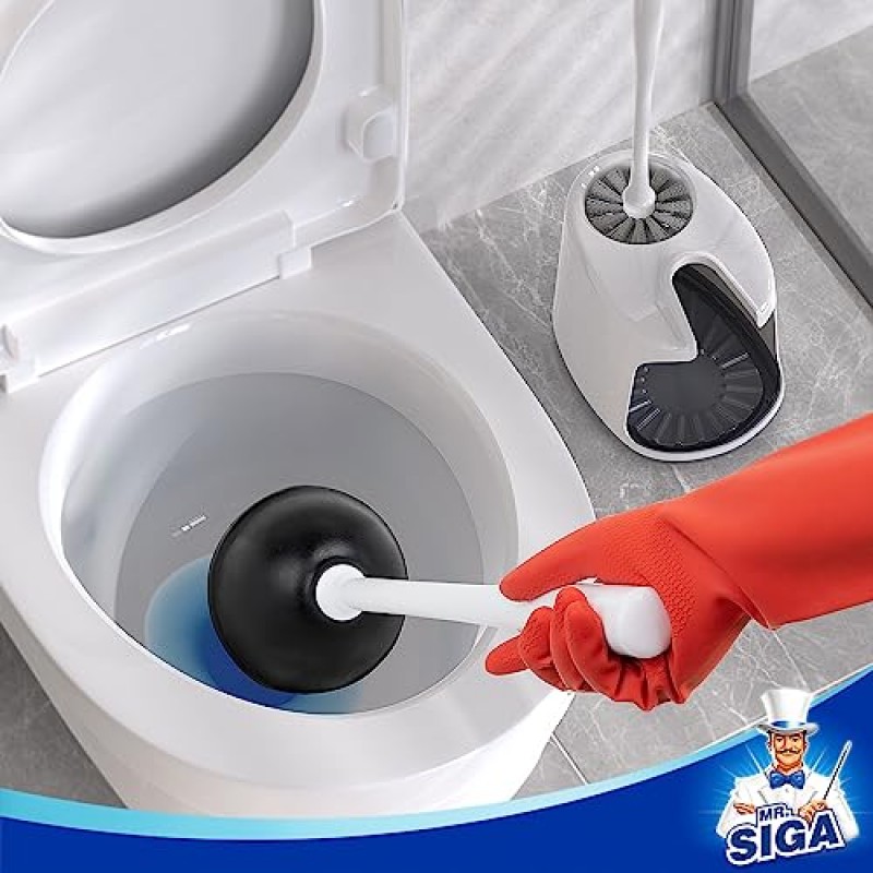MR.SIGA 화장실 플런저 및 홀더가 있는 그릇 브러시, 욕실 청소용 튼튼한 화장실 브러시 및 플런저 세트, 흰색, 1 세트