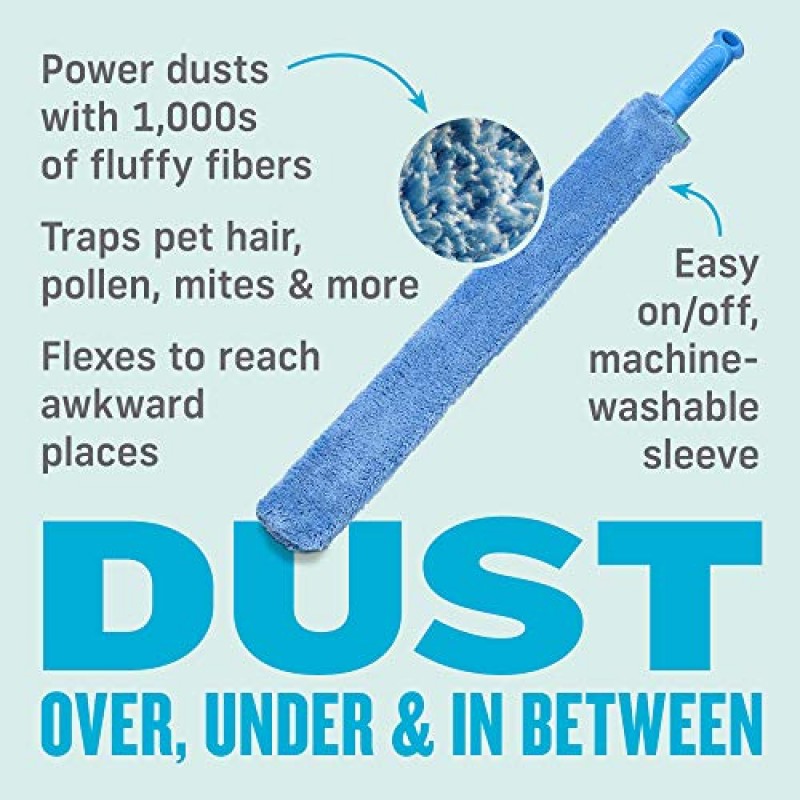 E-천 청소 및 먼지 제거 막대, 청소용 프리미엄 극세사 먼지떨이, 100 세탁 보장, 파란색, 1팩