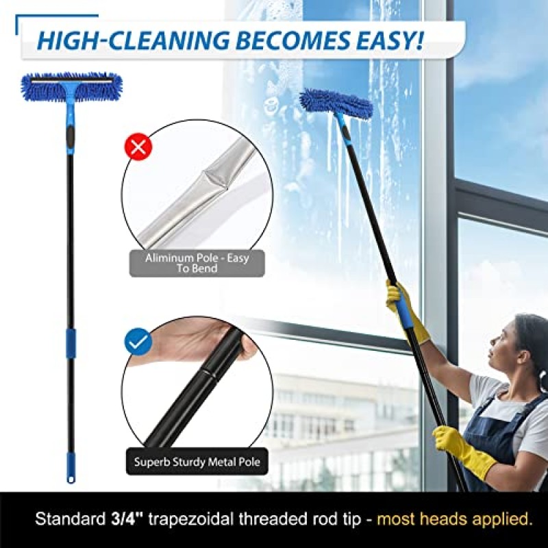 VITEVER Professional 69' 연장 폴이 포함된 창 스퀴지 클리너 도구, 스크러버 및 회전 헤드가 포함된 창 청소 키트용 2-in-1 스퀴지, 블레이드 2개 스크러버 1개