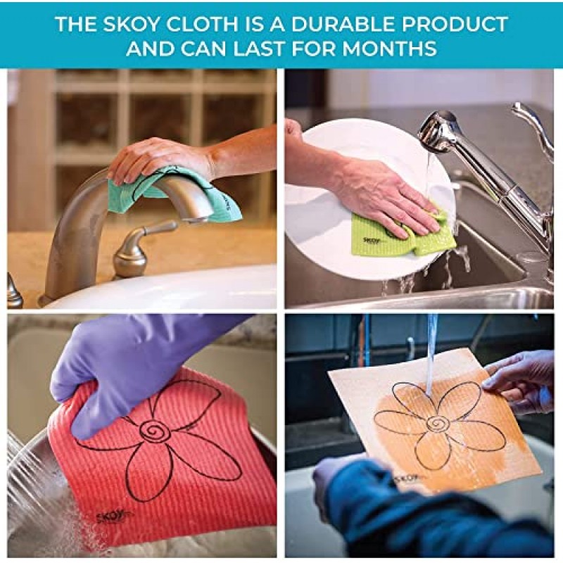 Skoy Cloth, 8팩 친환경 및 재사용 가능한 스웨덴 행주, 주방 및 가정용, 환경 친화적, 식기세척기 사용 가능, 플라스틱이 없는 포장, 청록색