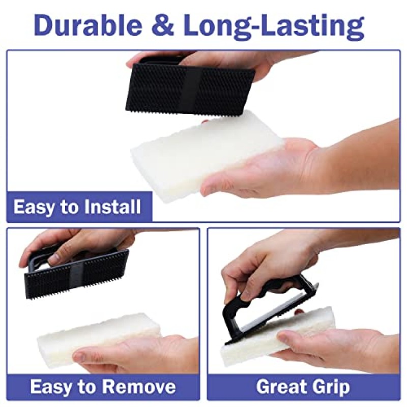 YoleShy 손잡이 수세미 세트, 긁힘 방지 욕실 수세미 패드, 손잡이가 있는 욕조 수세미, 샤워 타일, 욕조, 싱크대, 스파 욕조 및 수영장 계단용 재사용 가능한 청소 스폰지