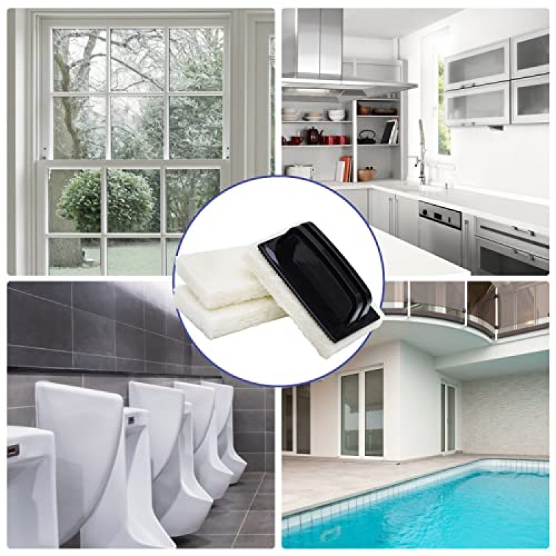 YoleShy 손잡이 수세미 세트, 긁힘 방지 욕실 수세미 패드, 손잡이가 있는 욕조 수세미, 샤워 타일, 욕조, 싱크대, 스파 욕조 및 수영장 계단용 재사용 가능한 청소 스폰지