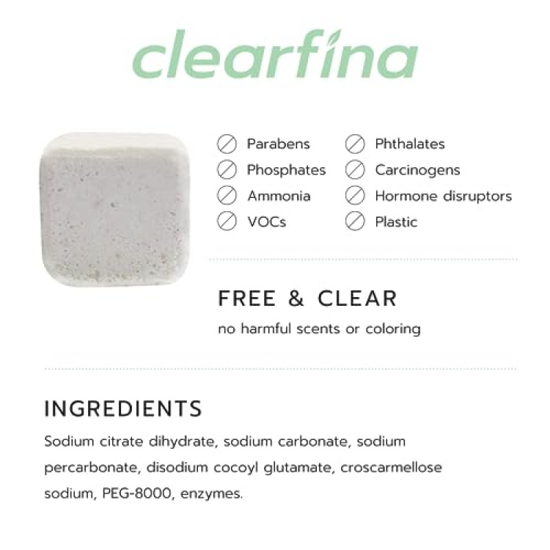 CLEARFINA 식기세척기 세제 무향 플라스틱 무첨가 친환경 액체 포드 또는 시트 대체 천연, 지속 가능한 40가지 세척