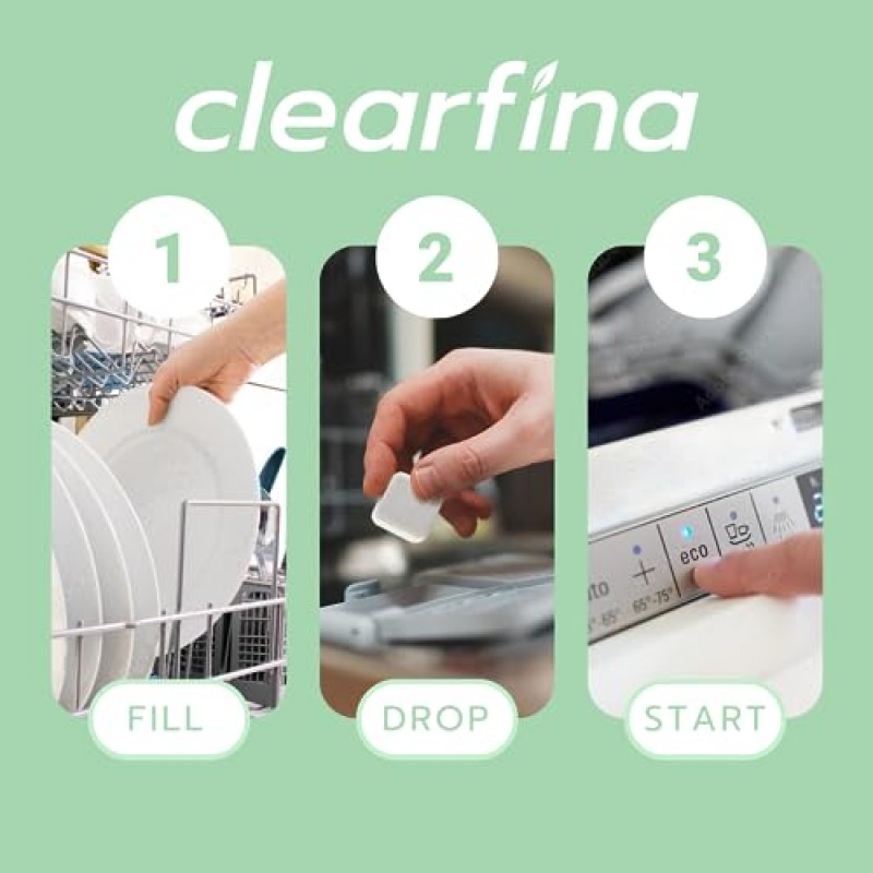 CLEARFINA 식기세척기 세제 무향 플라스틱 무첨가 친환경 액체 포드 또는 시트 대체 천연, 지속 가능한 40가지 세척