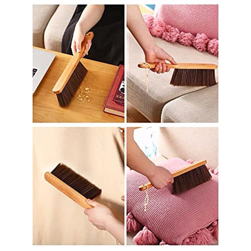 BSMstone 나무 손잡이 브러시 손 빗자루 가정용 청소 브러시 ​​부드러운 강모 침대, 소파, 가구, 옷, 자동차 용 먼지 브러시
