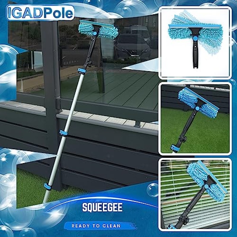 IGADPole 2-in-1 콤보 창 클리너 - (12피트/3.6m) 전문 창 세척 장비 - 가정용 창 클리너 키트 - 가정용 및 실외용 연장 폴이 있는 스퀴지 및 스크러버 클리너 도구