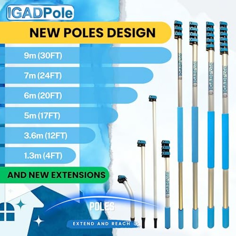 IGADPole 2-in-1 콤보 창 클리너 - (12피트/3.6m) 전문 창 세척 장비 - 가정용 창 클리너 키트 - 가정용 및 실외용 연장 폴이 있는 스퀴지 및 스크러버 클리너 도구