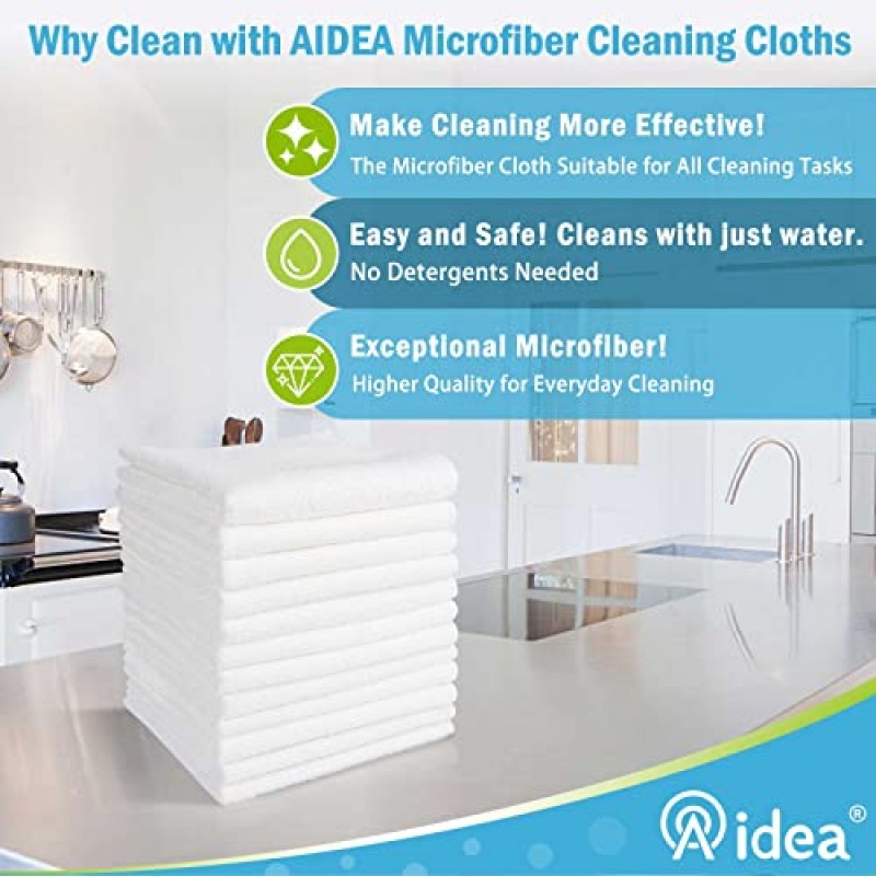 AIDEA 극세사 청소용 천 흰색-100PK, 흡수성 청소 천, 보푸라기가 없고 긁힘이 없으며 줄무늬가 없는 극세사 수건, 주방 수건 흰색(11.5인치 x 11.5인치)