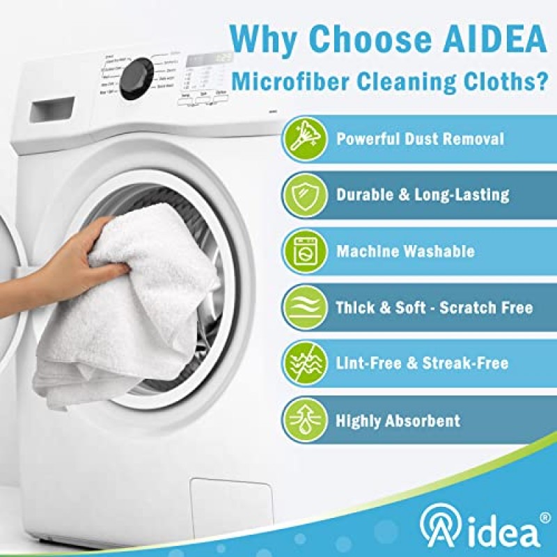 AIDEA 극세사 청소용 천 흰색-100PK, 흡수성 청소 천, 보푸라기가 없고 긁힘이 없으며 줄무늬가 없는 극세사 수건, 주방 수건 흰색(11.5인치 x 11.5인치)