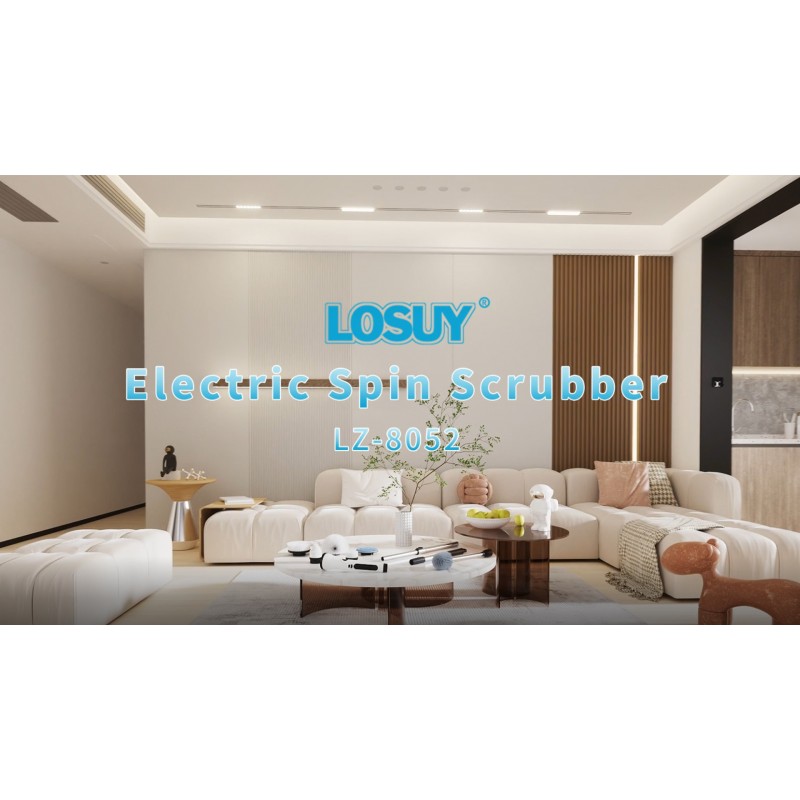 LOSUY 전기 스핀 스크러버, 2023 교체 가능한 브러시 헤드 및 변기 브러시 8개가 포함된 새로운 전기 청소 브러시, 조절 가능한 확장 암 3개, 욕실, 화장실, 욕조, 바닥, 타일용 무선 청소 브러시