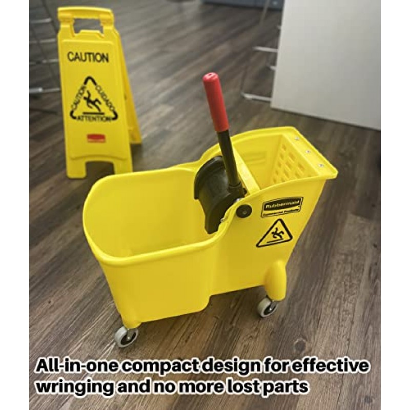 Rubbermaid Commercial Products, 바퀴 달린 걸레통, 고강도 올인원 탠덤 물걸레통, 노란색, 31쿼트(FG738000YEL)